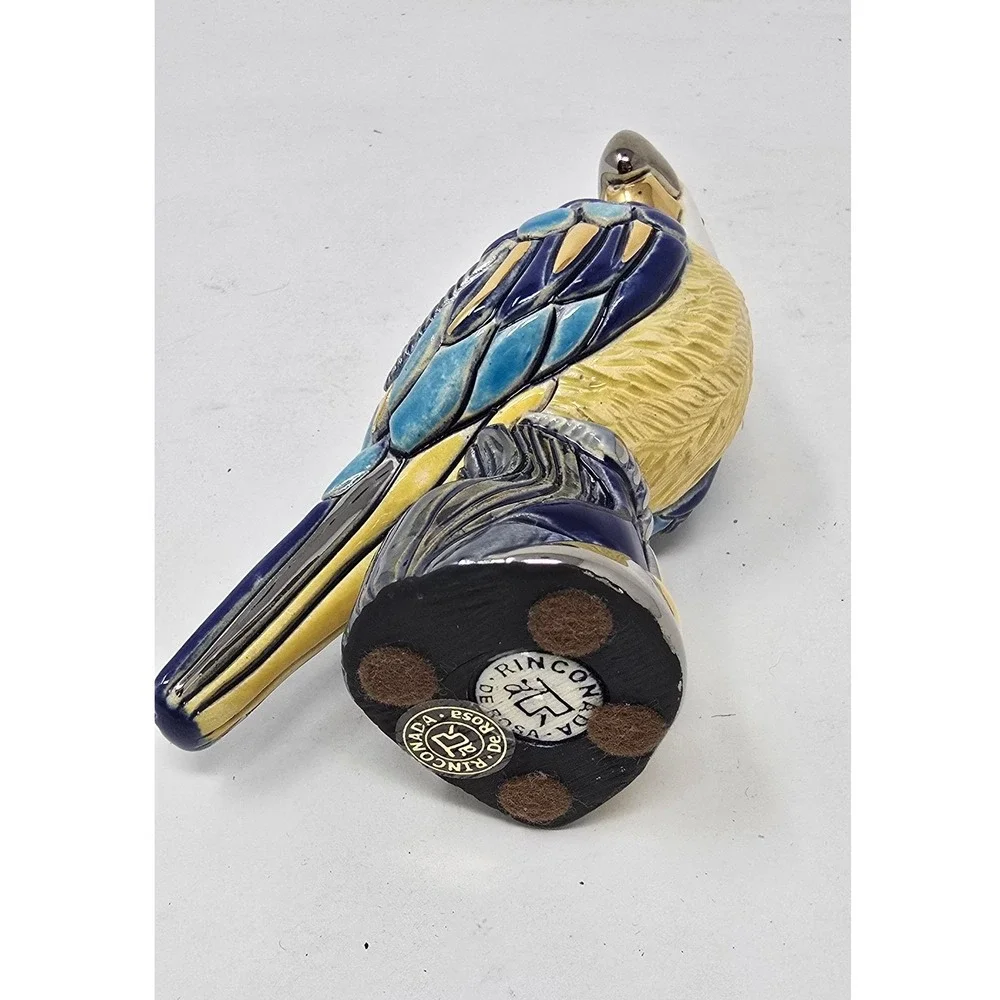 Vtg Artesania Rinconada De Rosa blue parrot figurine Uruguay clay art‎ farm